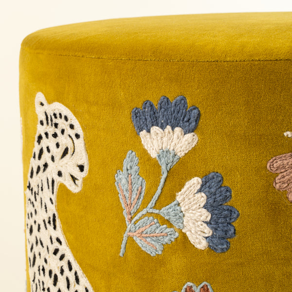 Velvet Leopard Upholstered Stool L