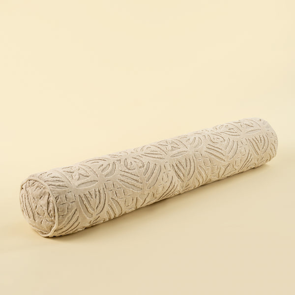 Velvet Cutwork Bolster, Ivory