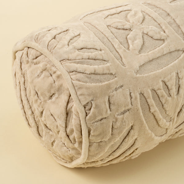 Velvet Cutwork Bolster, Ivory