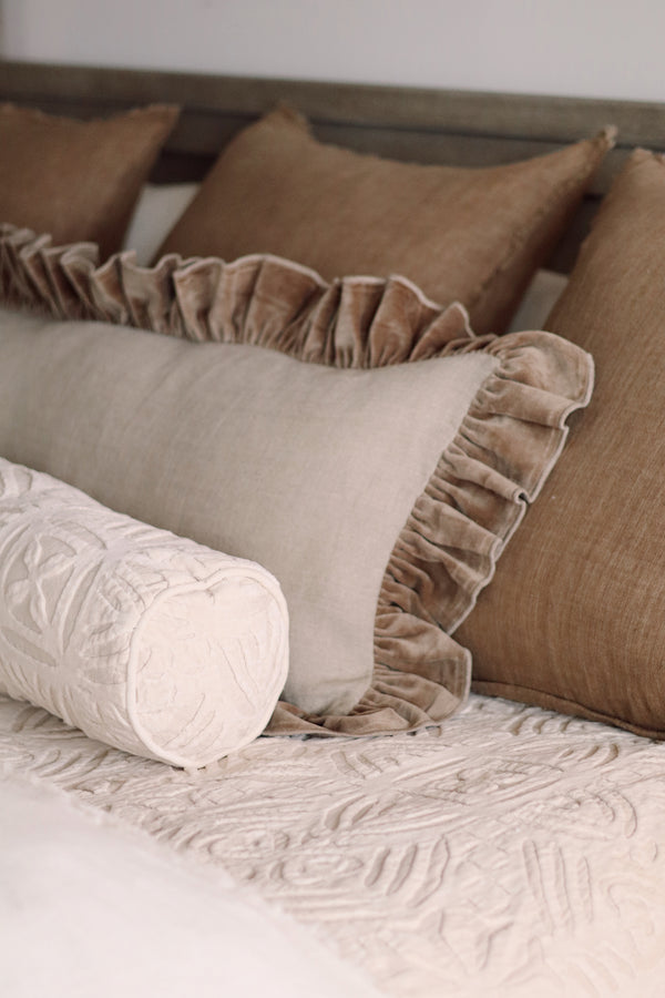 Velvet Cutwork Bolster, Ivory
