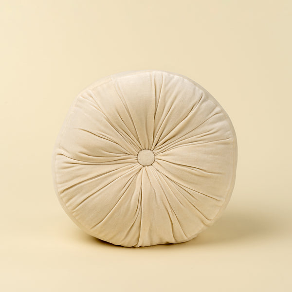 Velvet Tuft Round Cushion, Ivory