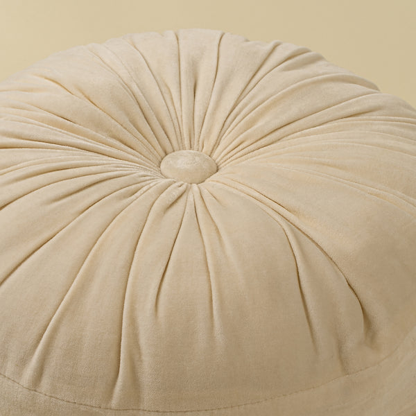Velvet Tuft Round Cushion, Ivory