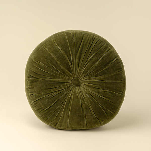Velvet Tuft Round Cushion, Moss