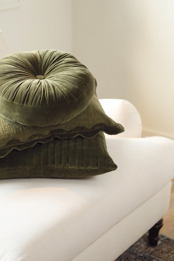 Velvet Tuft Round Cushion, Moss
