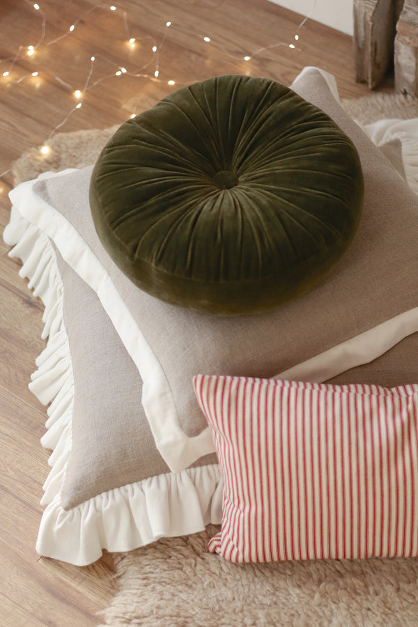Velvet Tuft Round Cushion, Moss