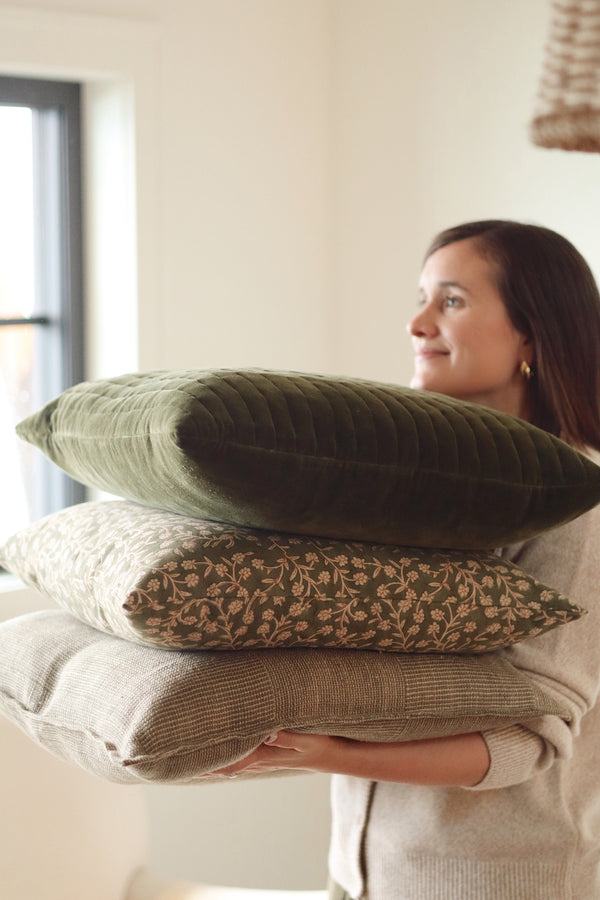 20x20 Velvet Stripe Pillow, Moss