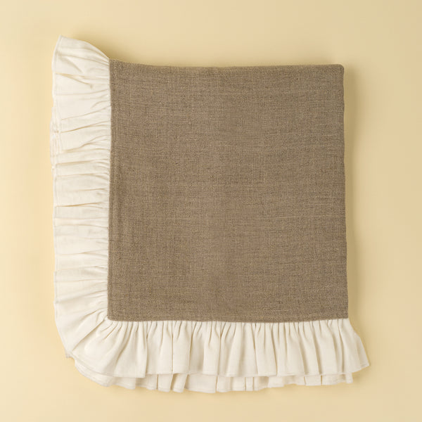 Velvet Ruffle Linen Throw, Ivory
