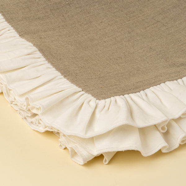 Velvet Ruffle Linen Throw, Ivory