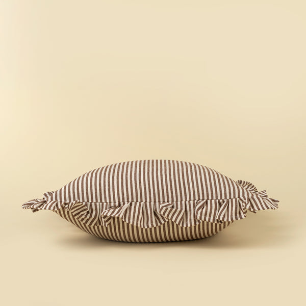 20x20 Ruffle Thin Stripe Pillow, Brown