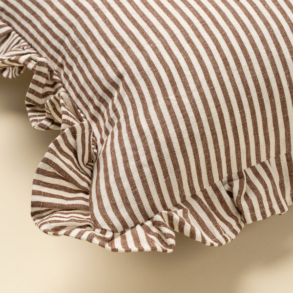 20x20 Ruffle Thin Stripe Pillow, Brown