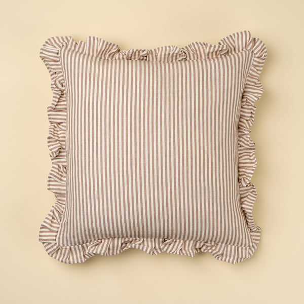 20x20 Ruffle Thin Stripe Pillow, Fawn