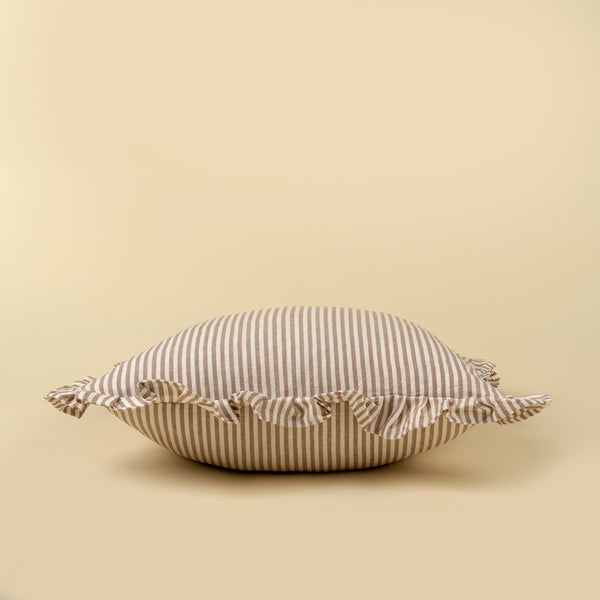 20x20 Ruffle Thin Stripe Pillow, Fawn