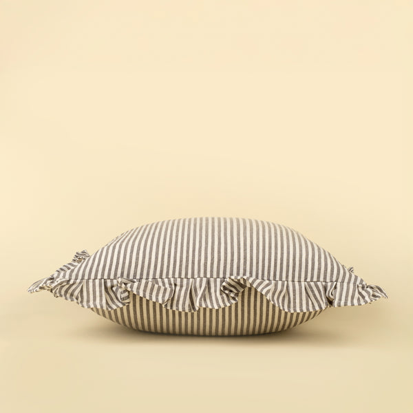 20x20 Ruffle Thin Stripe Pillow, Grey