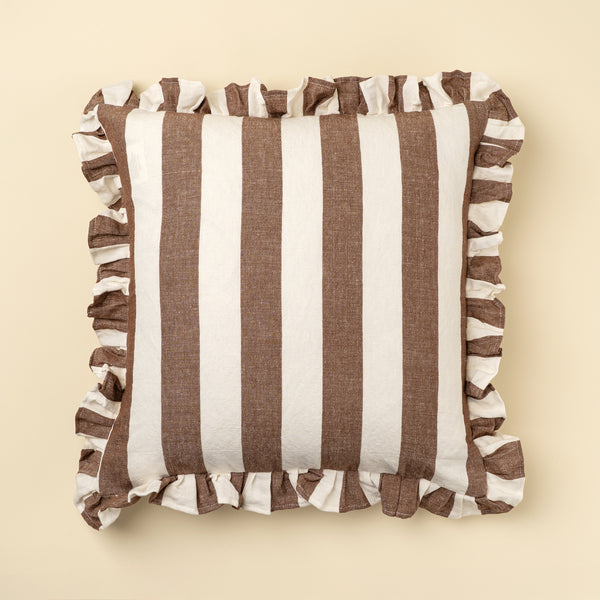 20x20 Ruffle Thick Stripe Pillow, Brown