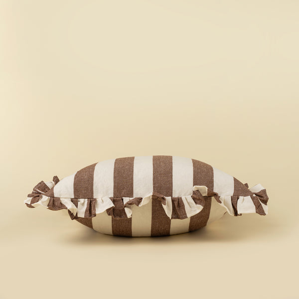 20x20 Ruffle Thick Stripe Pillow, Brown