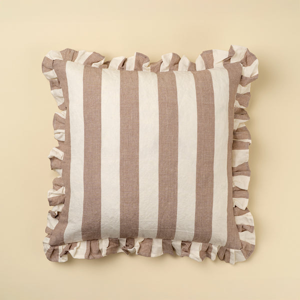 20x20 Ruffle Thick Stripe Pillow, Fawn