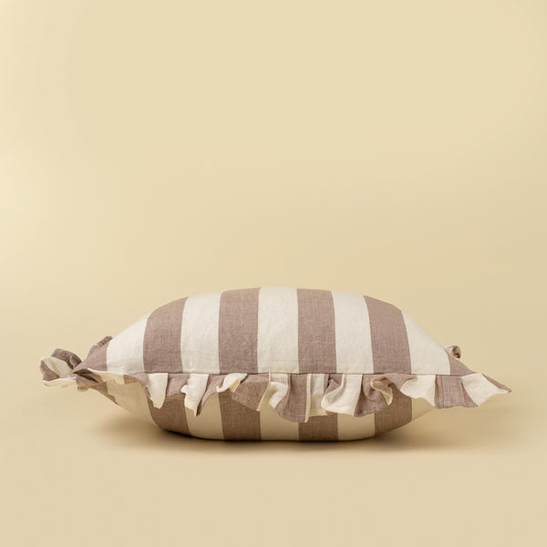 20x20 Ruffle Thick Stripe Pillow, Fawn