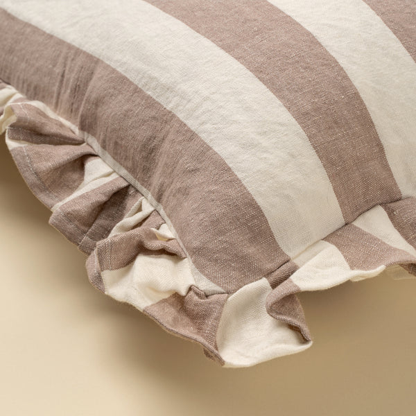20x20 Ruffle Thick Stripe Pillow, Fawn