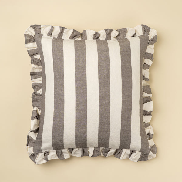 20x20 Ruffle Thick Stripe Pillow, Grey