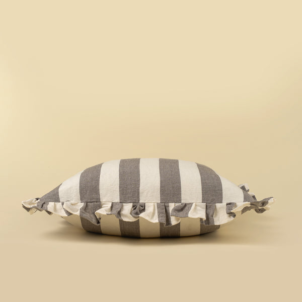 20x20 Ruffle Thick Stripe Pillow, Grey