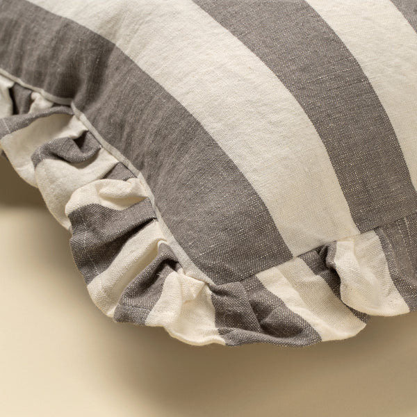 20x20 Ruffle Thick Stripe Pillow, Grey