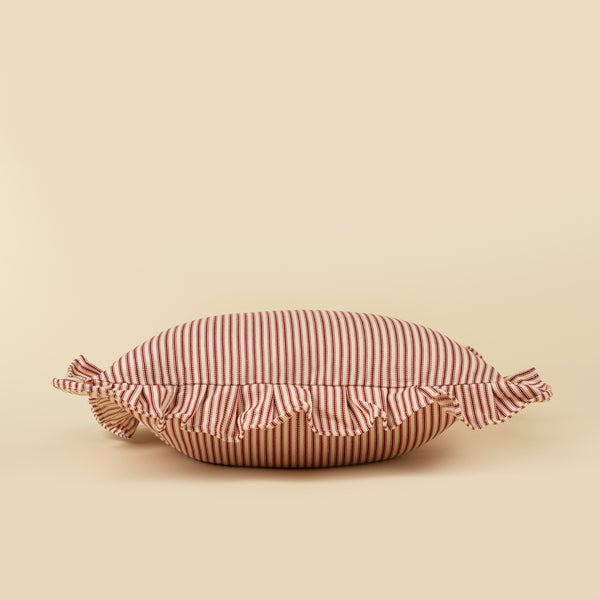 20x20 Red Ticking Ruffle Pillow