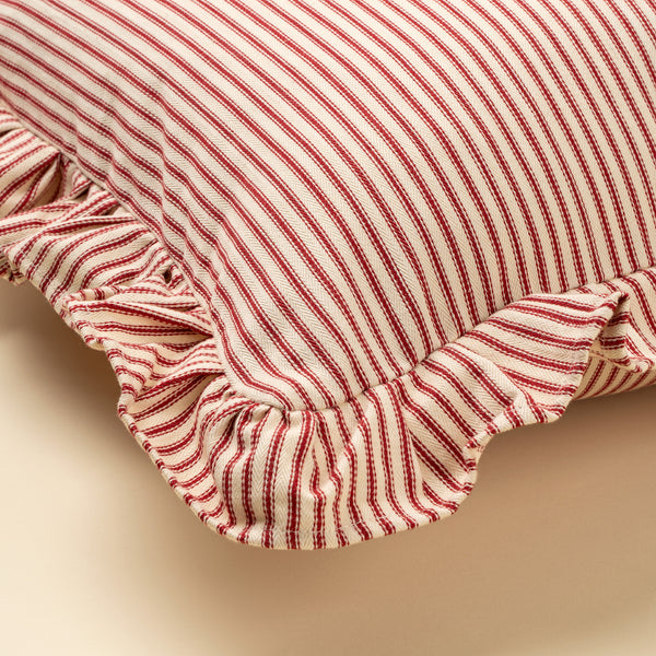 20x20 Red Ticking Ruffle Pillow