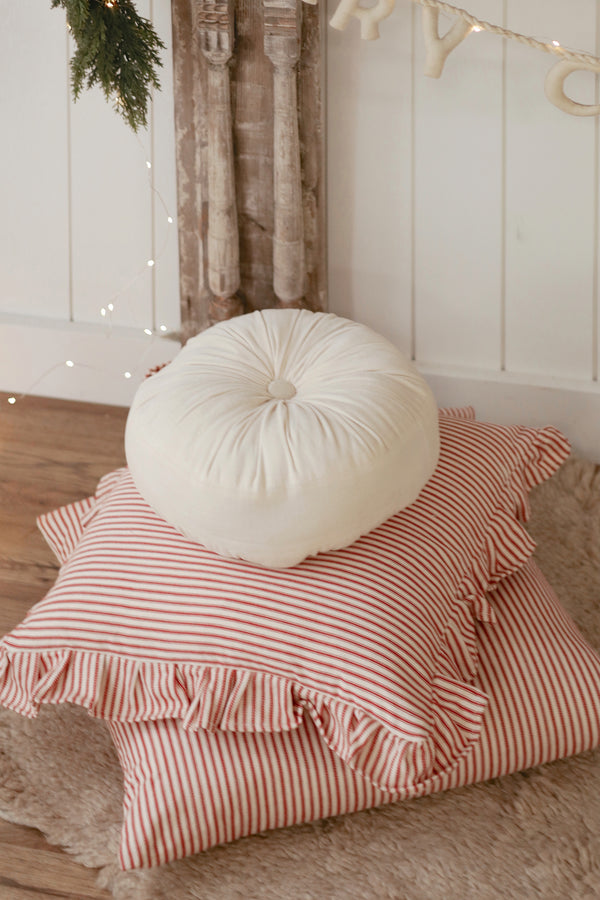 20x20 Red Ticking Ruffle Pillow