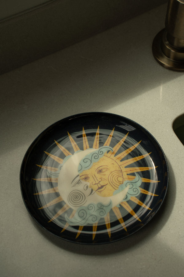 Sun and Moon Decorative Enameled Tray