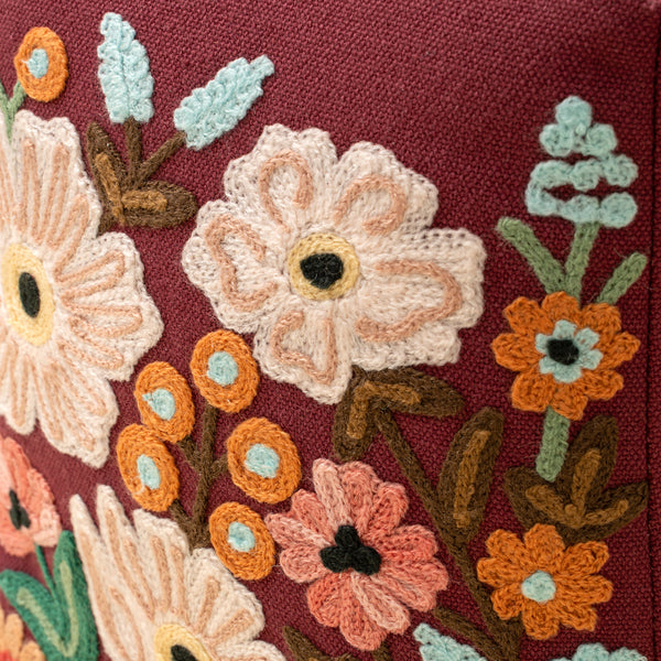 Embroidered Floral Doorstop, Burgundy