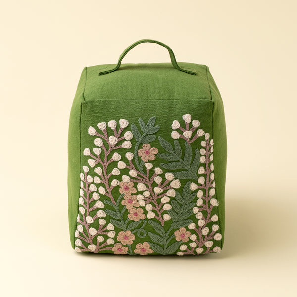 Embroidered Floral Doorstop, Green