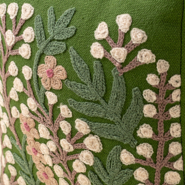 Embroidered Floral Doorstop, Green