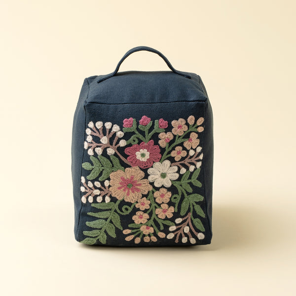 Embroidered Floral Doorstop, Blue
