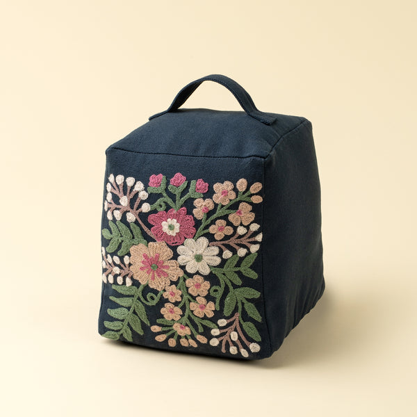 Embroidered Floral Doorstop, Blue