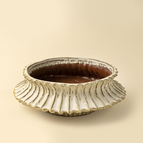 Stria Stoneware Low Vase