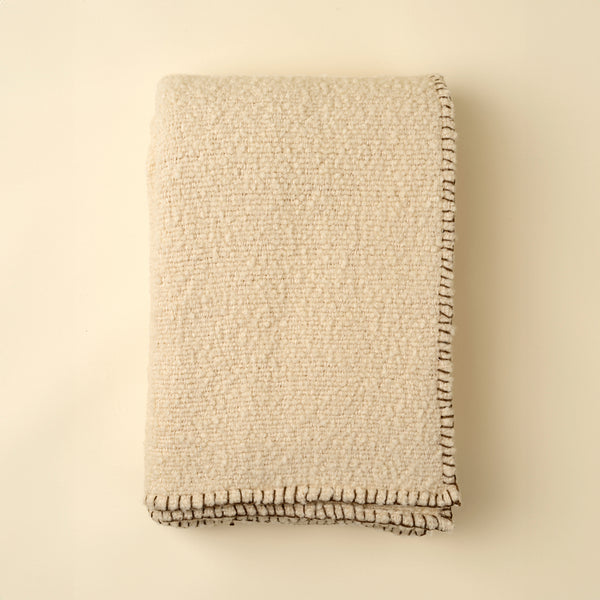 Blanket Stitch Boucle Throw, Ivory