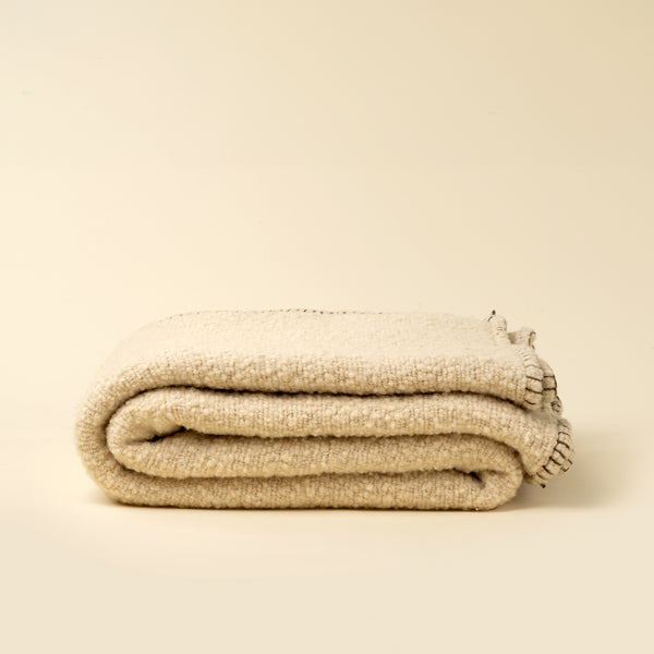 Blanket Stitch Boucle Throw, Ivory