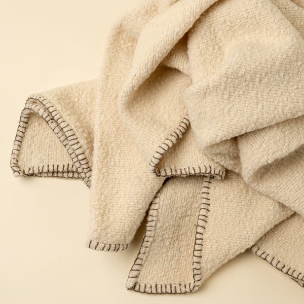 Blanket Stitch Boucle Throw, Ivory
