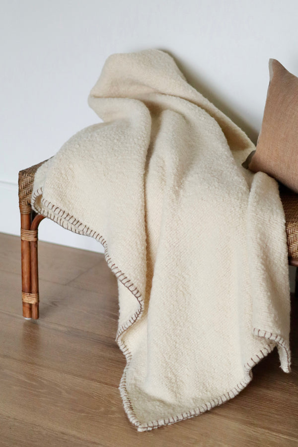 Blanket Stitch Boucle Throw, Ivory