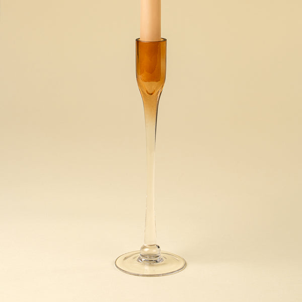 Clara Glass Candlestick L, Terracotta