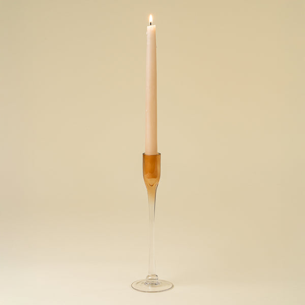 Clara Glass Candlestick L, Terracotta