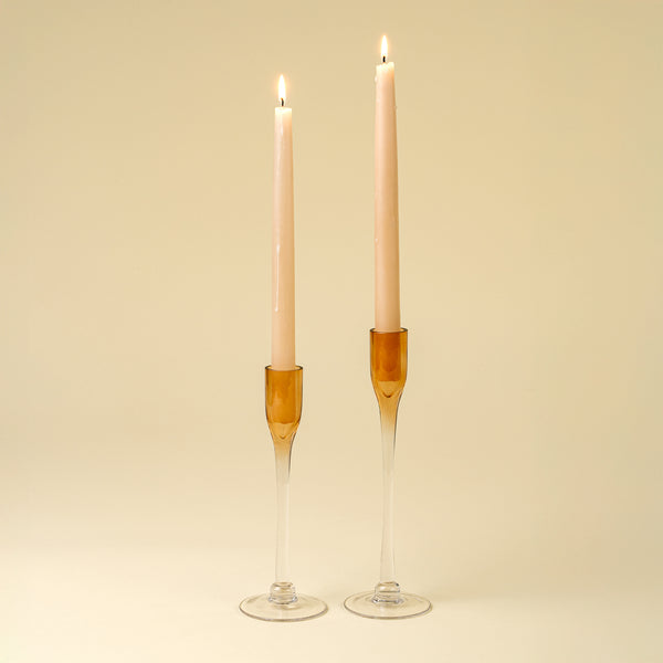 Clara Glass Candlestick L, Terracotta