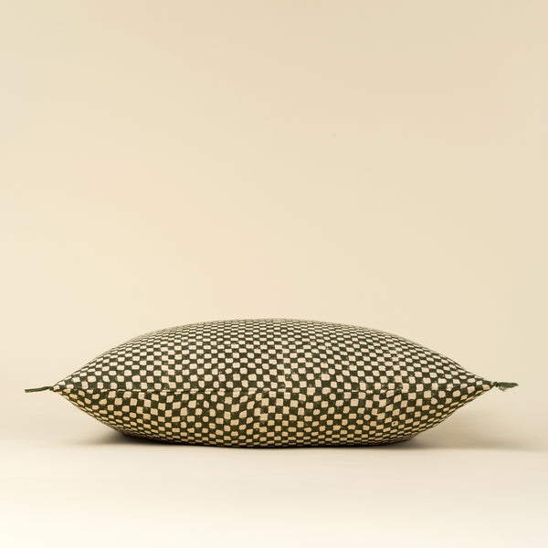 16x24 Block Print Check Linen Pillow, Green