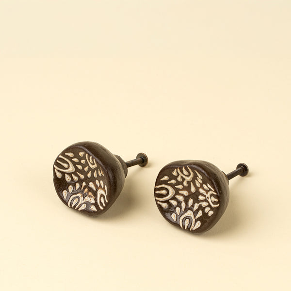 Earthen Ceramic Knobs S/2, Brown