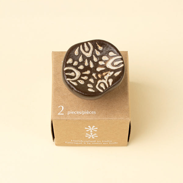 Earthen Ceramic Knobs S/2, Brown