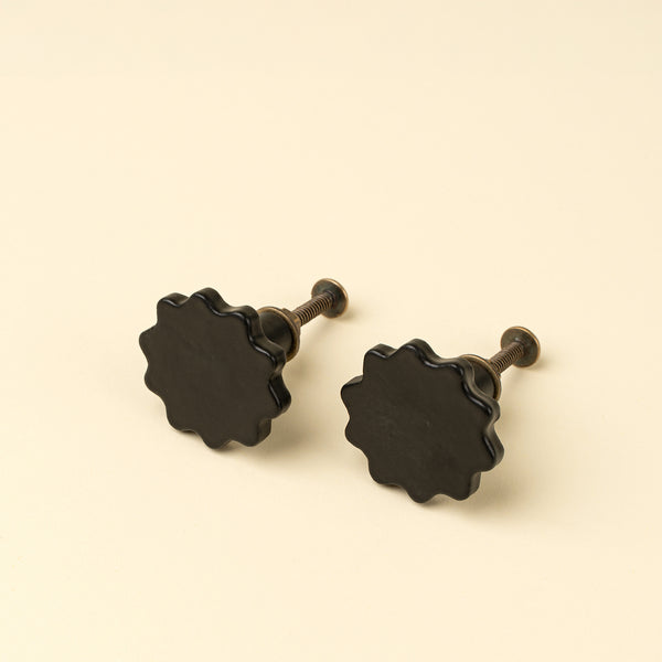 Medallion Iron Knobs S/2, Matte Black