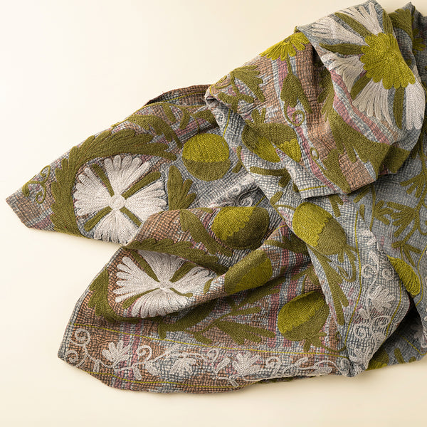 Vintage Embroidered Kantha, Blues