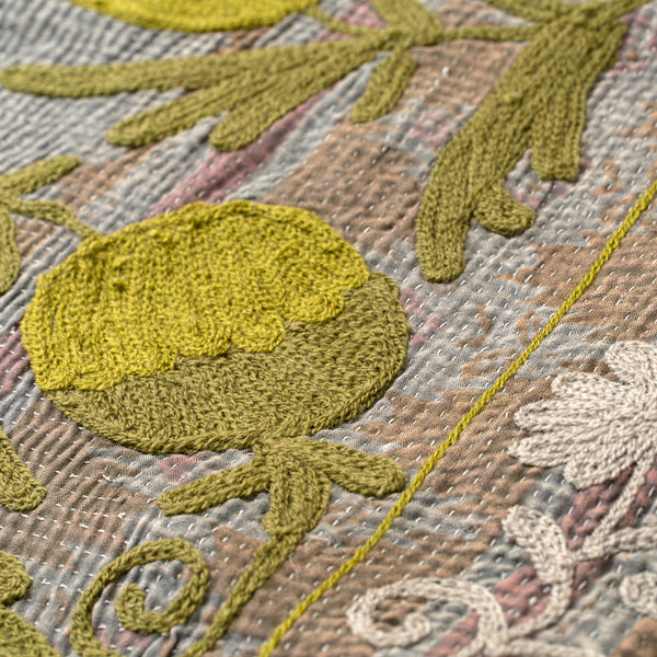 Vintage Embroidered Kantha, Blues