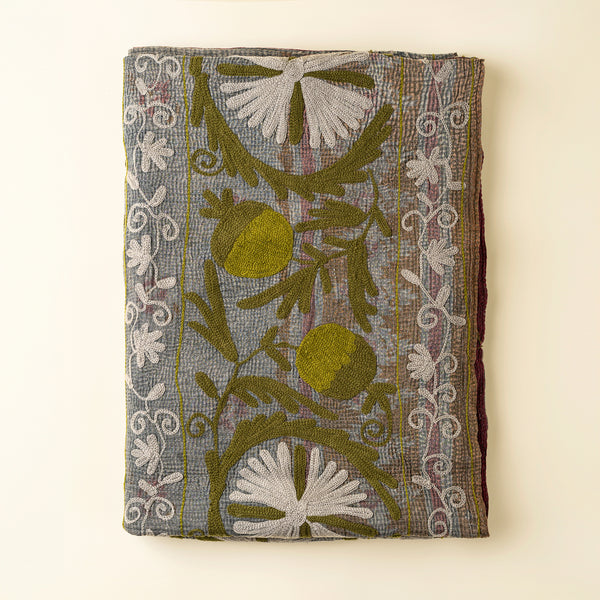 Vintage Embroidered Kantha, Blues