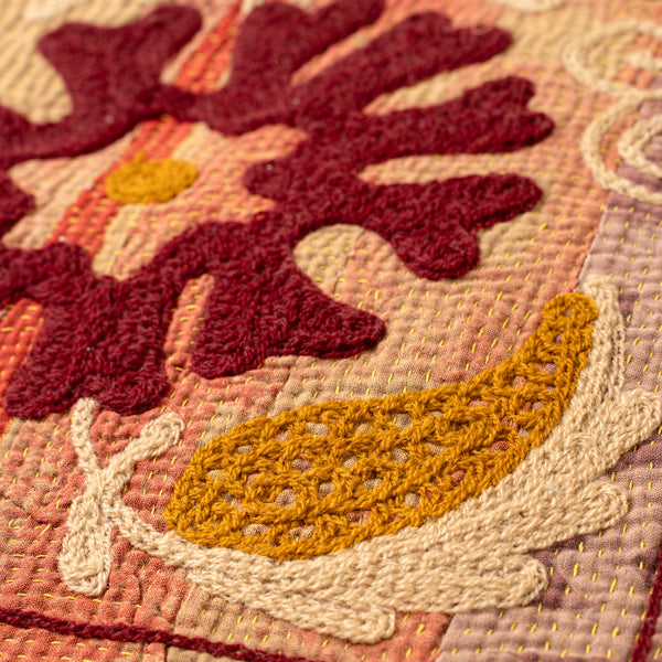 Vintage Embroidered Kantha, Pinks